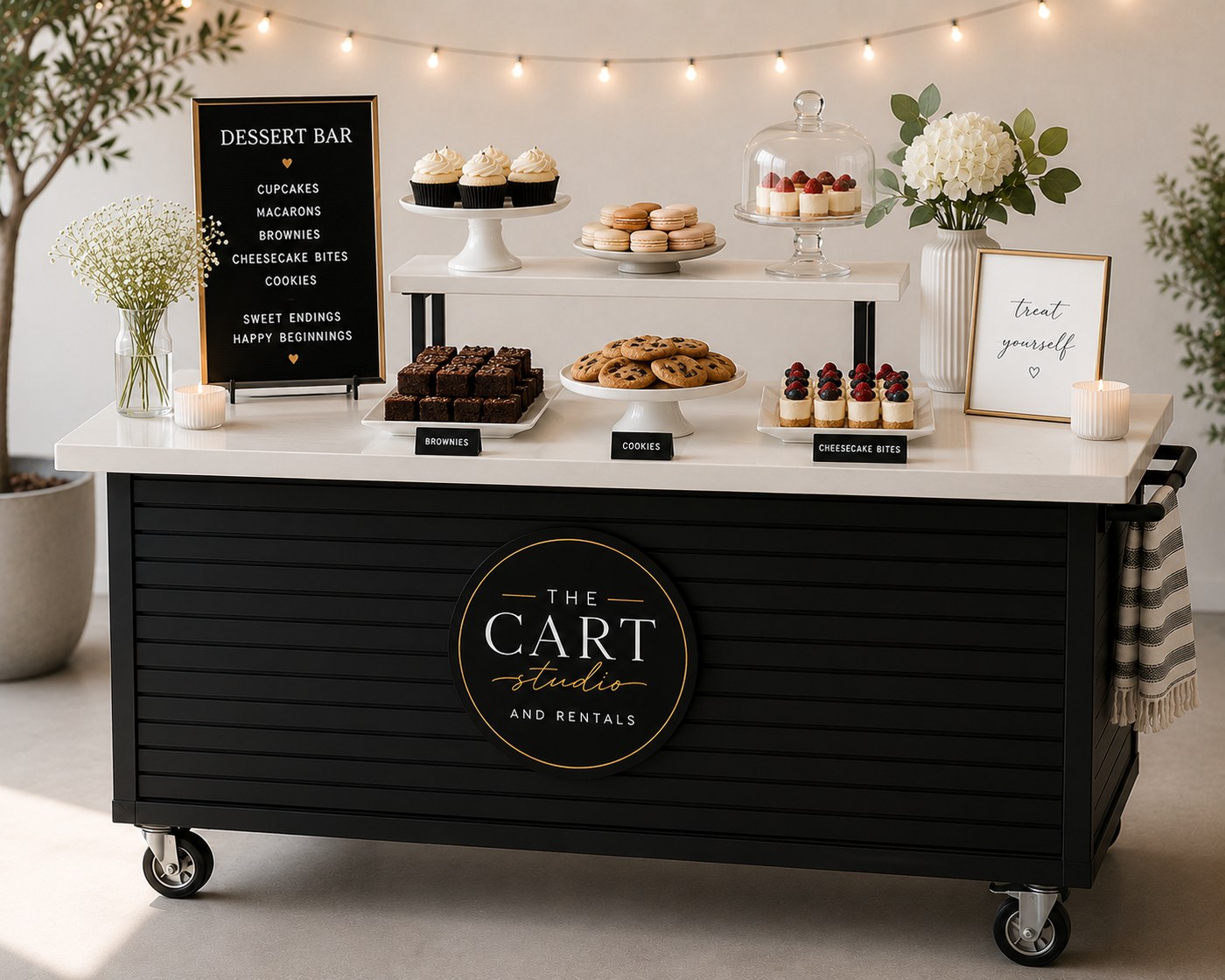 Cart set up as a dessert bar