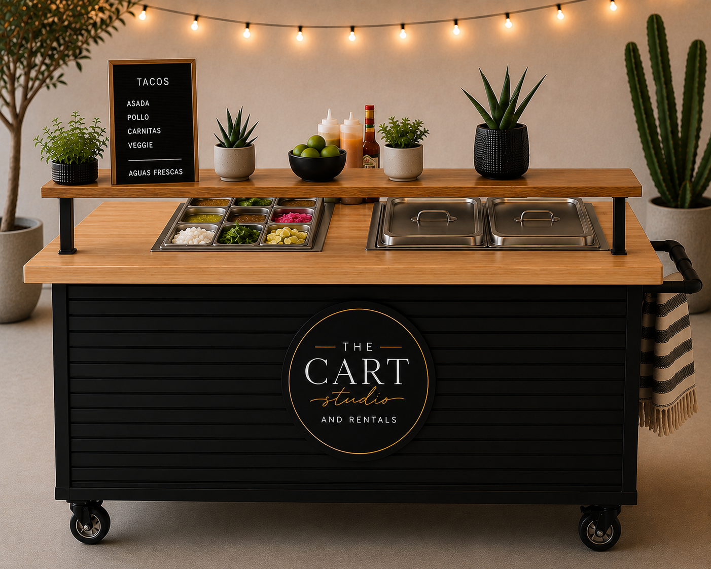 Cart set up as a taco bar